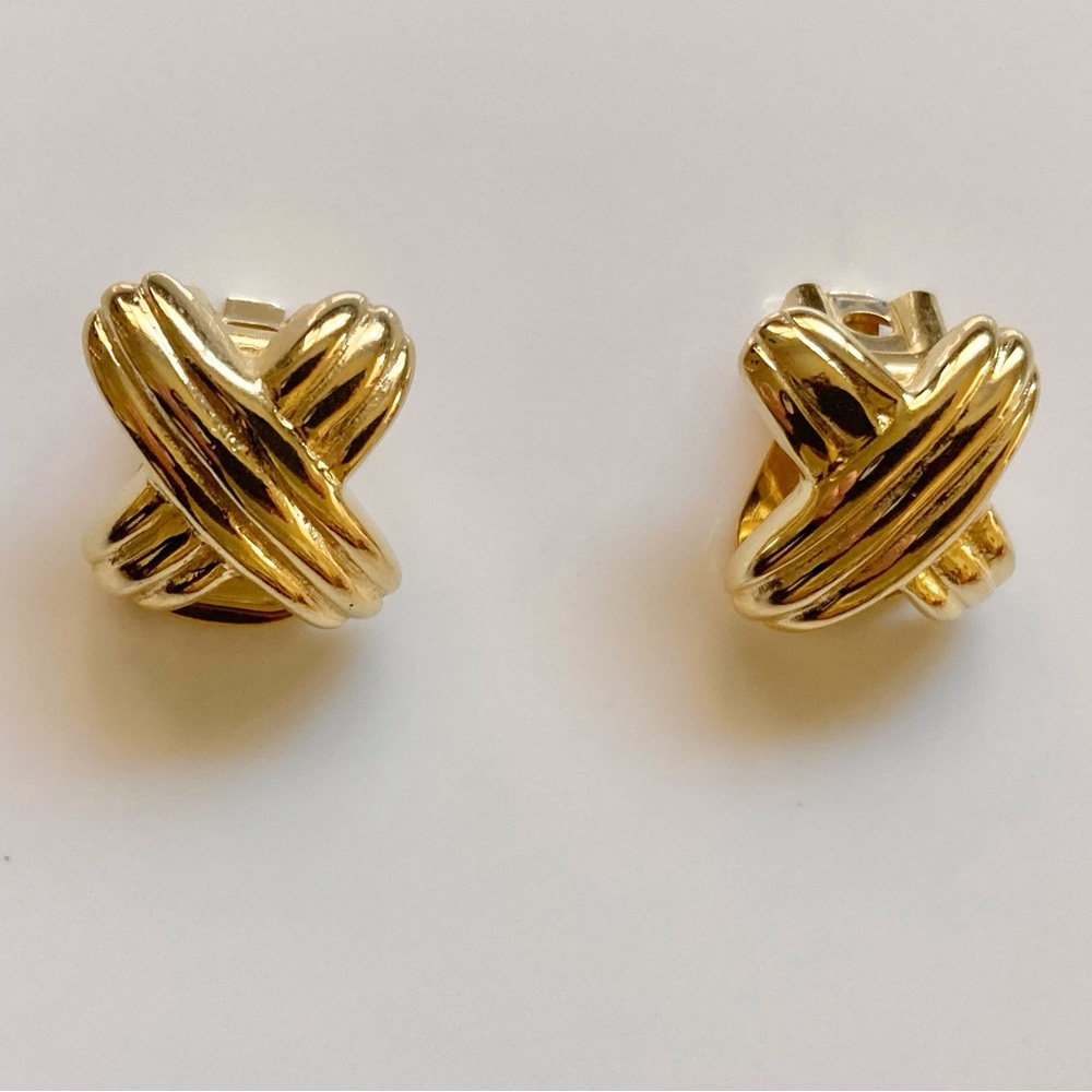 Vintage 80s 90s gold tone chunky statement clip on earrings - Picture 4 of 11